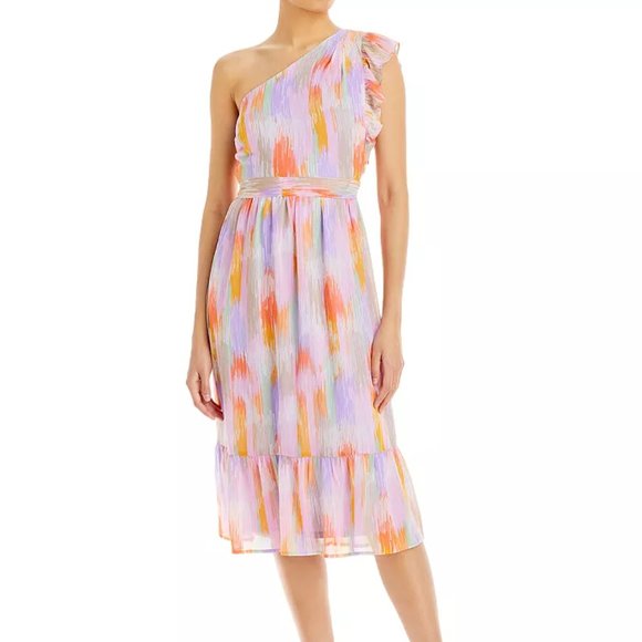 AQUA Womens One Shoulder Print Midi Dress In Pink - Picture 1 of 2